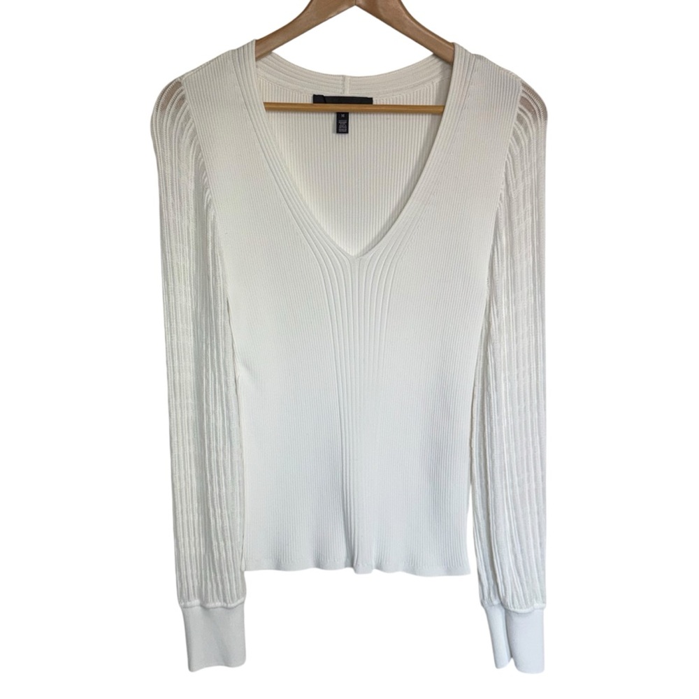 🔵 3/$18 - White House Black Market white long sleeve ribbed top MEDIUM